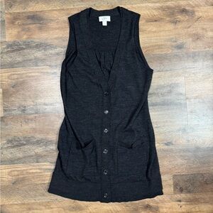 LOFT Charcoal Sleeveless Button-Up long Vest